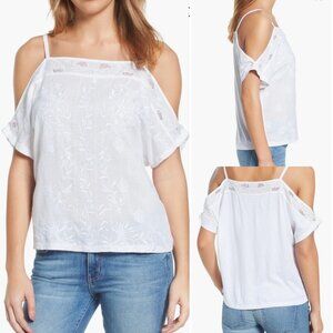 Lucky Brand Embroidered Eyelet Off the Shoulder White Top Women's Size Small